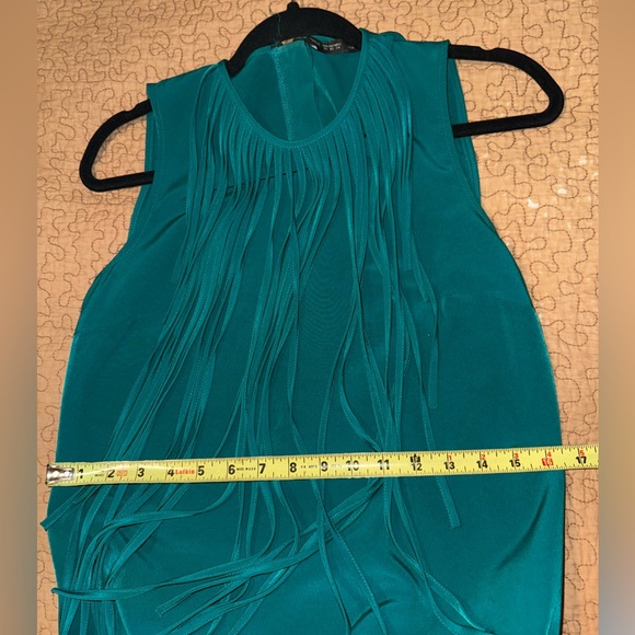Zara Basics Teal Green Sleeveless Fringed Tassel Shift Dress Western Mini XS - Picture 4 of 6